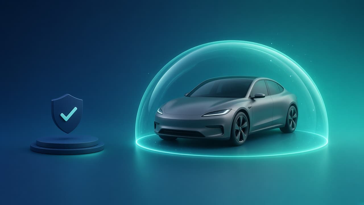 A car protected inside a glowing shield dome